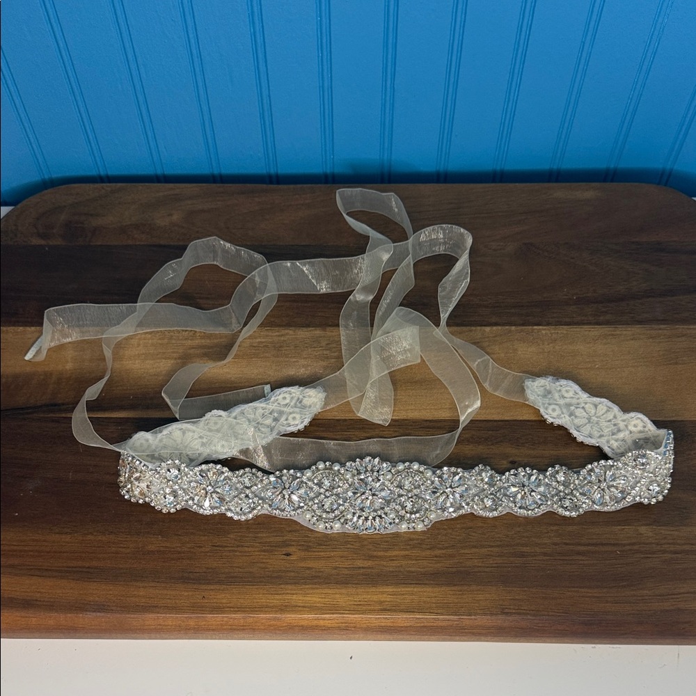 Embellished Crystal Bridal Sash Belt - Silver